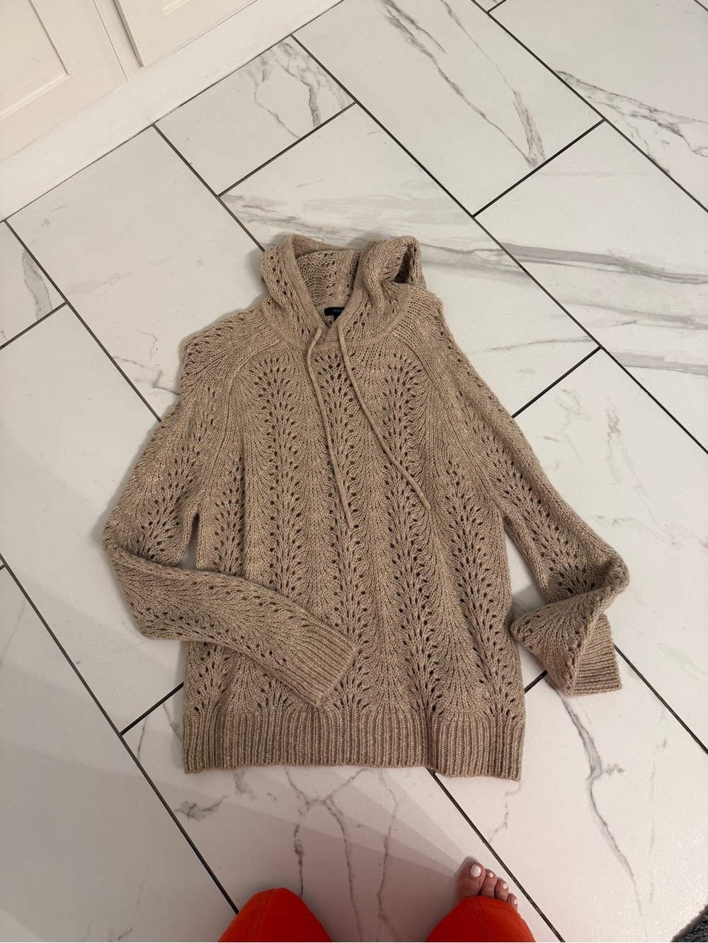 J. Crew Taupe Hooded Open-Knit Sweater